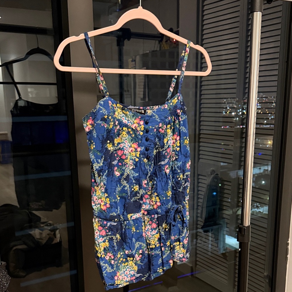 Forever 21 Blue Floral Button-Up Top